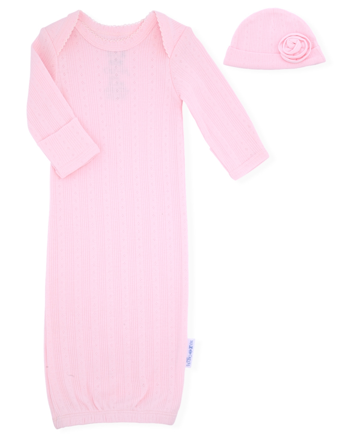 Max & Olivia Baby Girls 2-piece Pointelle Newborn Gown With Hat Set In Pink