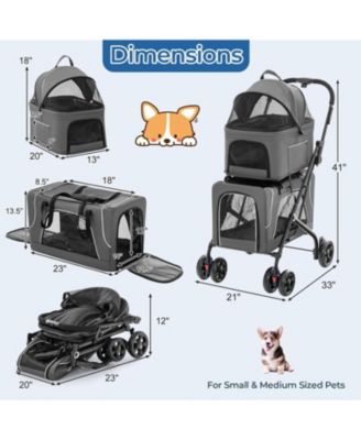 Double Pet Stroller Foldable 3-in-1 Dog Stroller with 2 Detachable Carriers