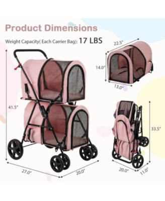 4-in-1 Double Pet Stroller with Detachable Carrier and Travel Carriage