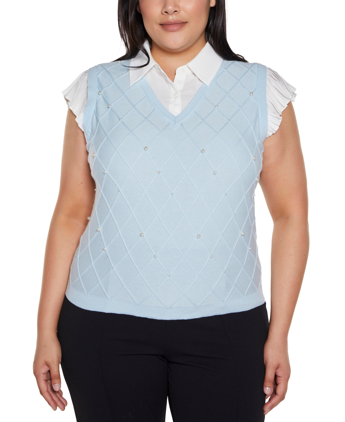 BELLDINI PLUS SIZE FLUTTER SLEEVE TWO-FER SWEATER 