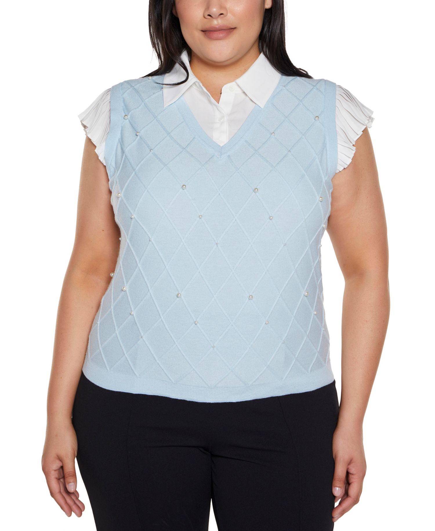 Plus Size Flutter Sleeve Two-Fer Sweater