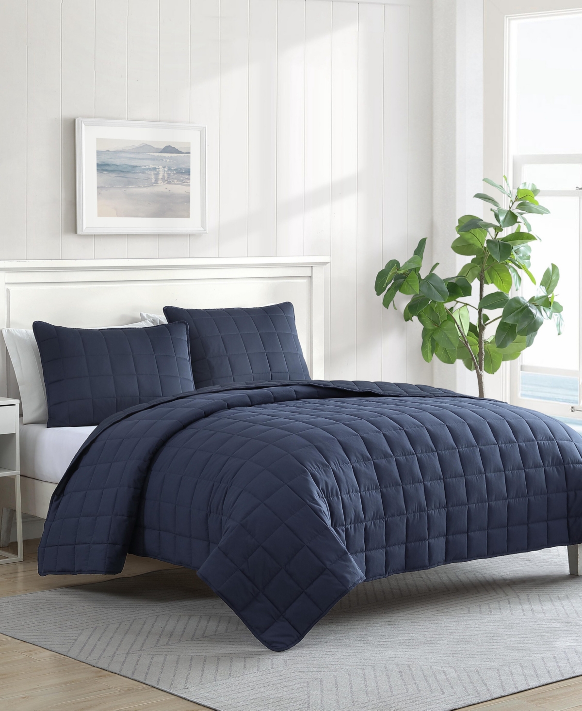 Nautica Solid Brushed Micro Jersey 2-pc. Quilt Set, Twin In Captains Blue
