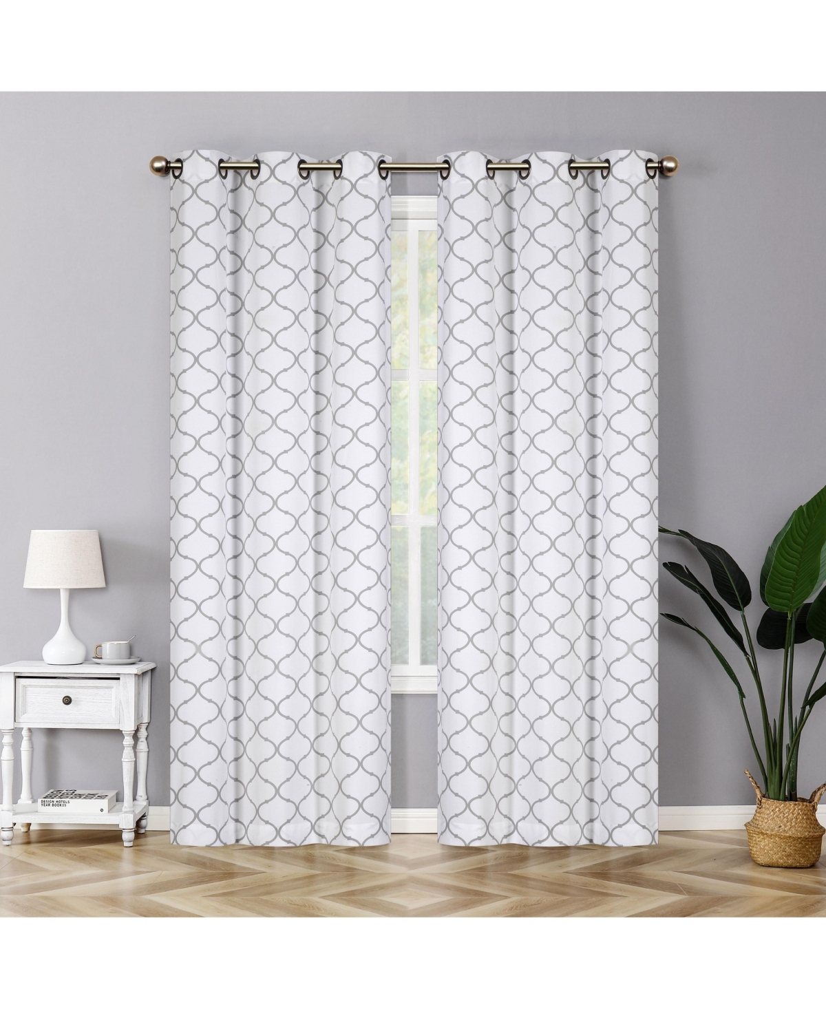 Shabby Chic Designed 2 Pack Premium Trellis Grommet Top Curtain Panels - 38 in. W x 84 in. L, Gray - Gray