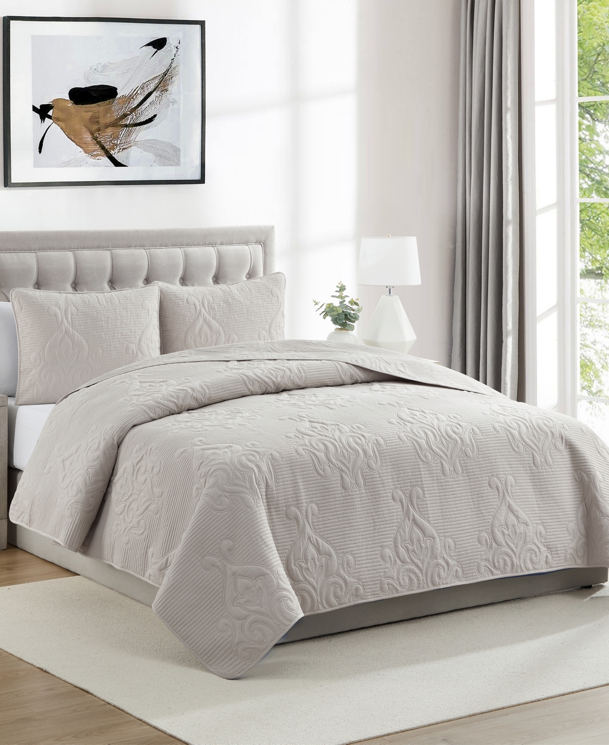 Vcny Home Solomun Pinsonic Damask Quilt Sets In Taupe