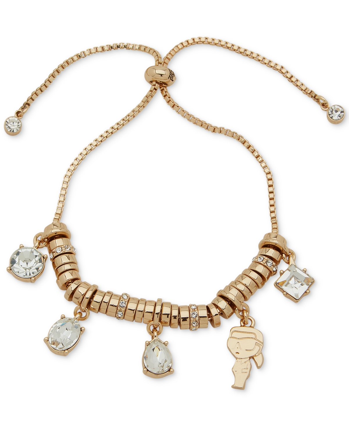 Karl Lagerfeld Crystal & Karl Charm Slider Bracelet In Gold,silver