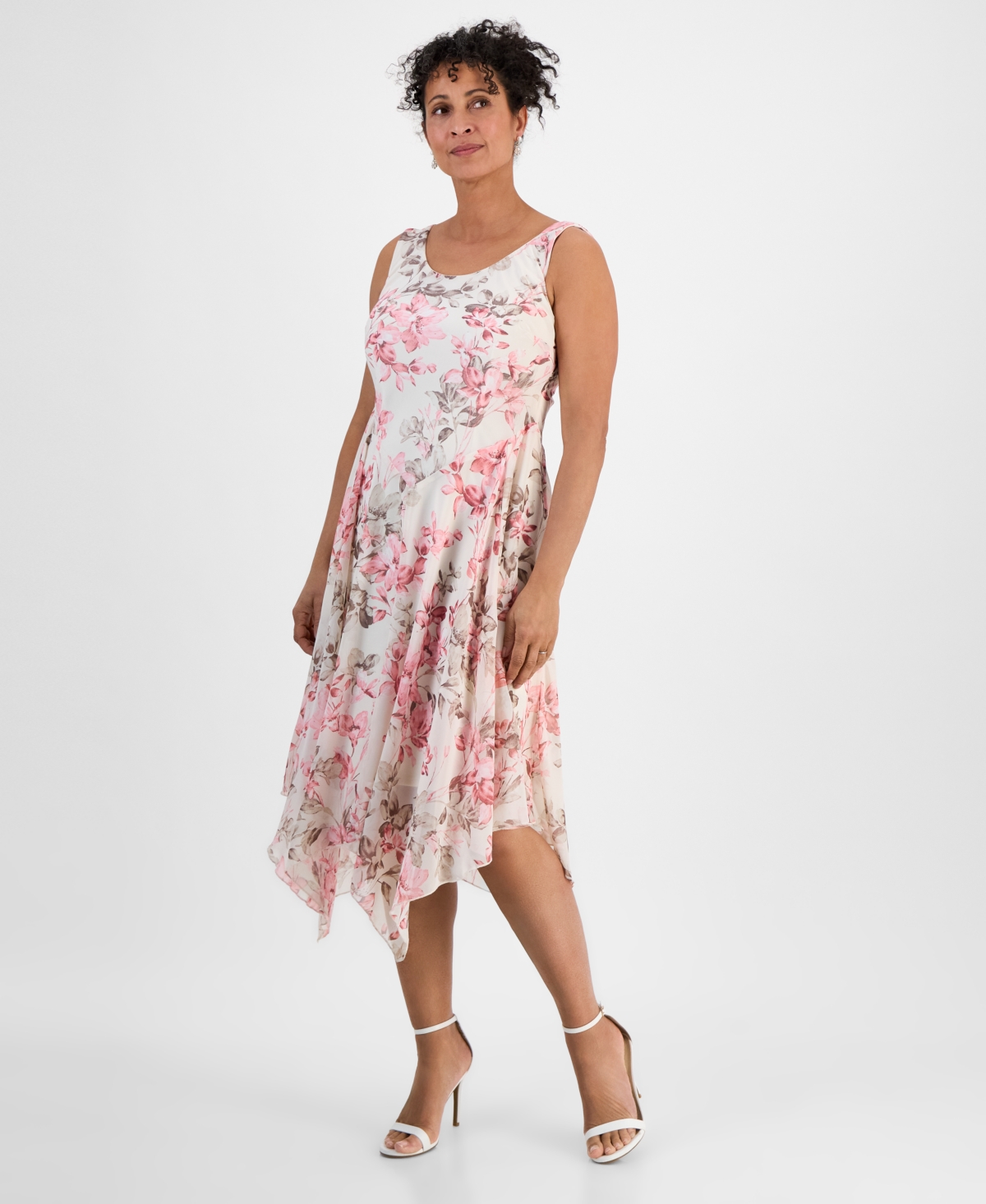 Women's 2-Pc. Floral-Print Jacket & Dress Set - White/pink