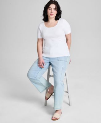 Trendy Plus Size Short-Sleeve Sweater, Exclusively at Macy's