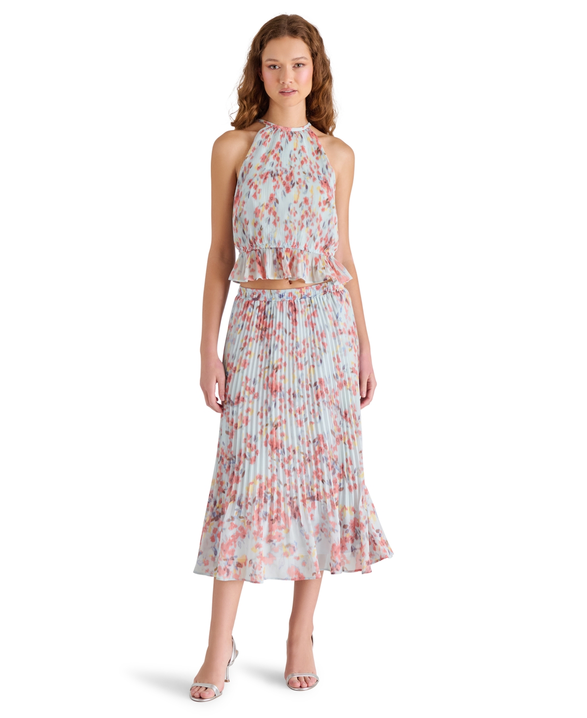 Steve Madden Women's Raina Printed Pleated Midi Skirt In Iris Blue