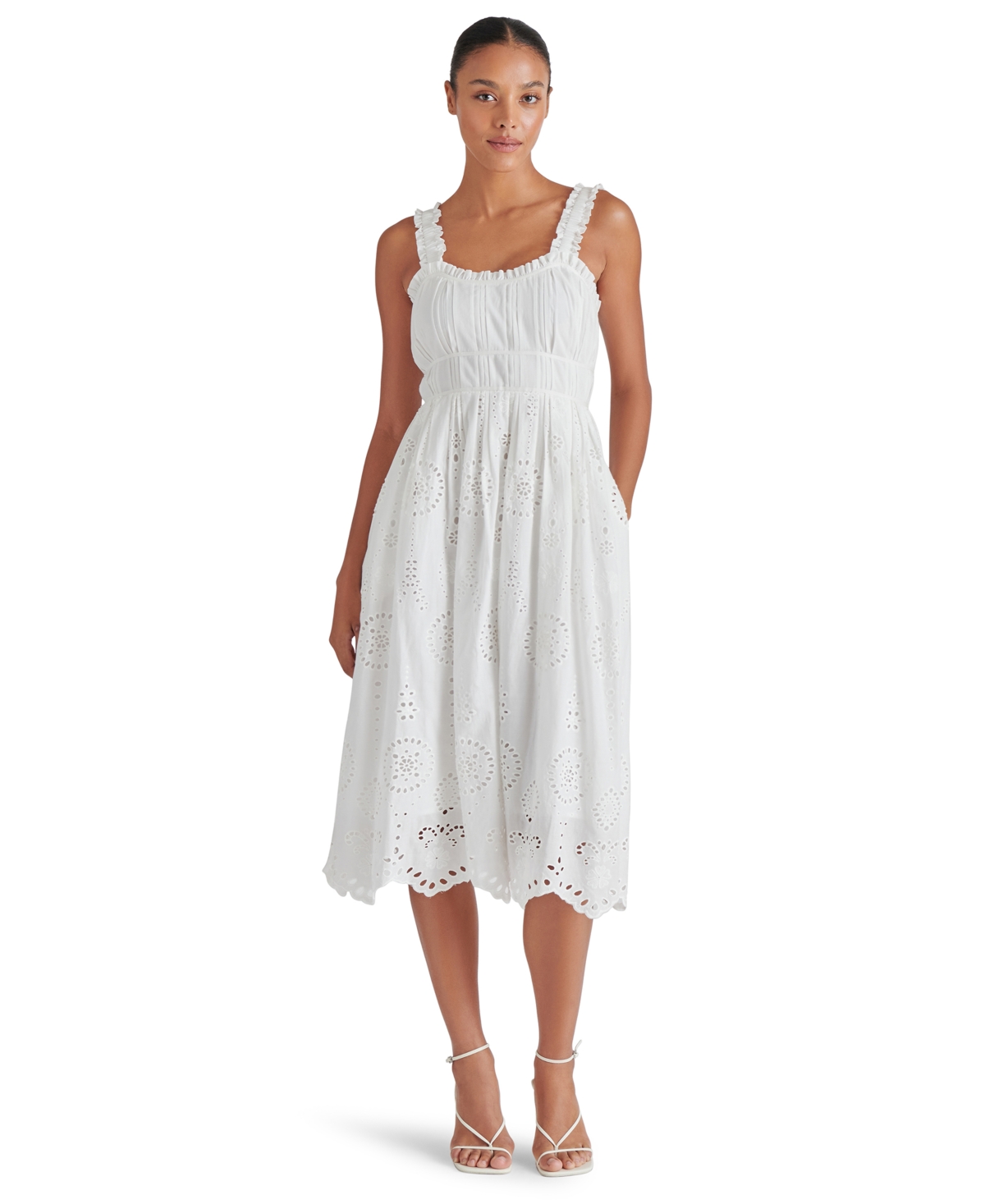 Steve Madden Harmony Eyelet Embroidered Cotton Midi Dress In White