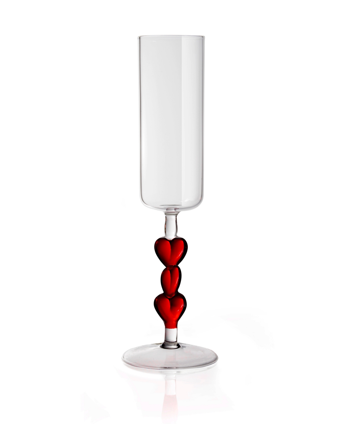 Qualia Glass Red Heart Stemmed Champagne Flute Glasses, Set Of 2 In Clear With Red