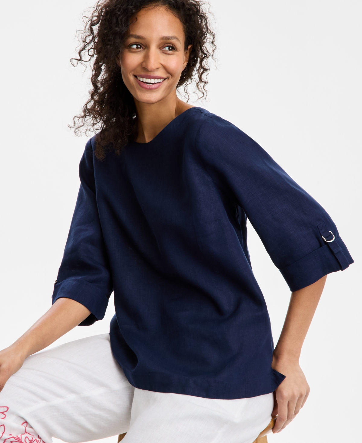 CHARTER CLUB WOMEN'S 100% LINEN D-RING TOP, CREATED FOR MACY'S 