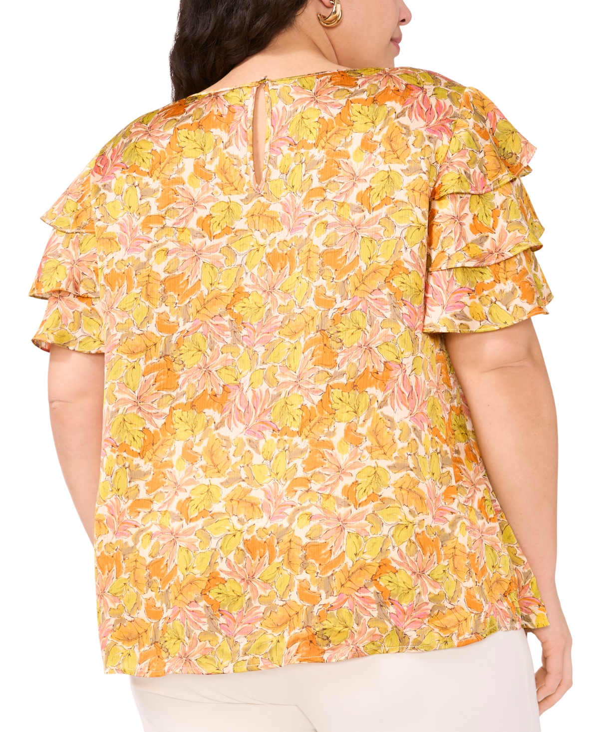 VINCE CAMUTO PLUS SIZE TIERED RUFFLE-SLEEVE BLOUSE 