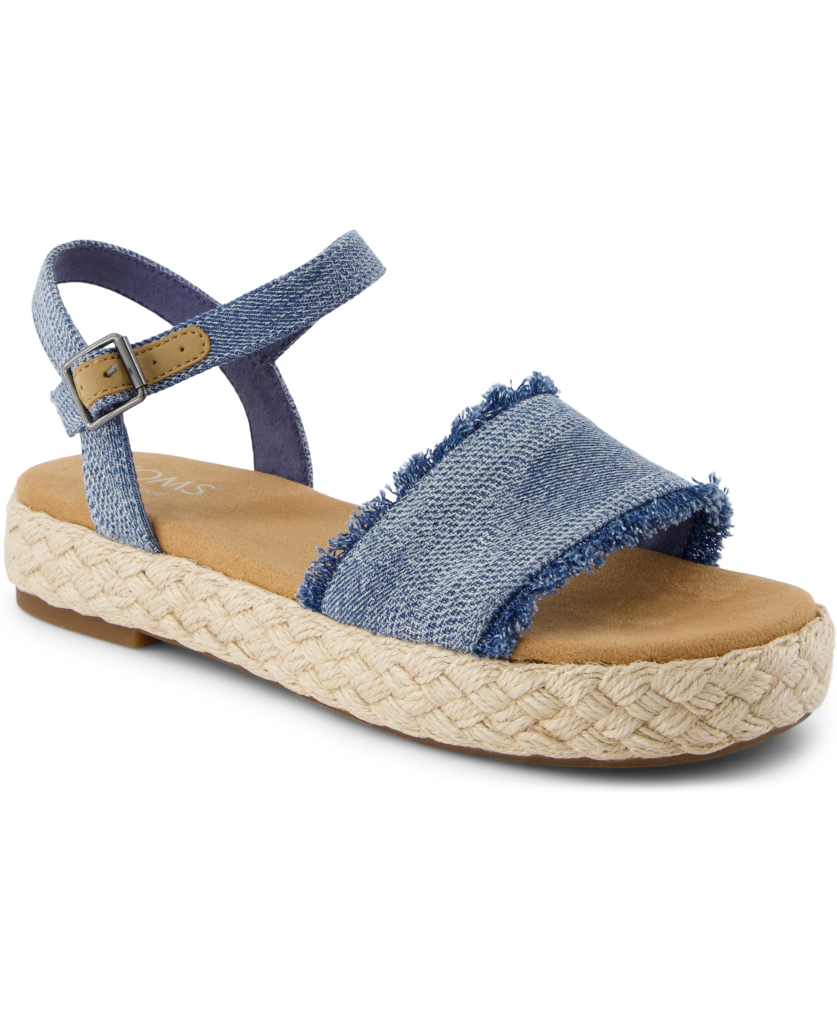 Shop Toms Women's Abby Open Toe Flat Sandals In Dark Sky Textured Denim,fray