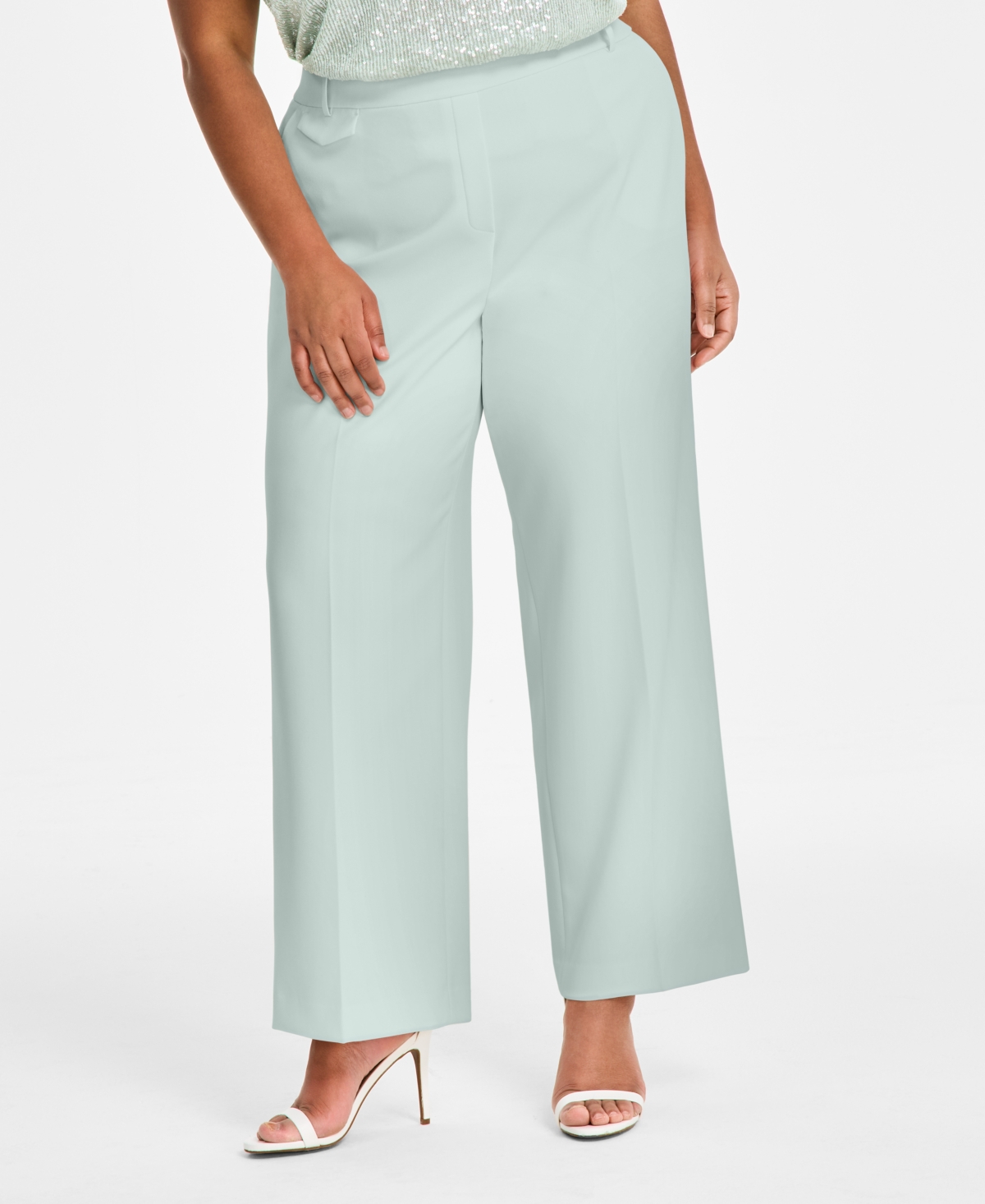 ANNE KLEIN PLUS SIZE PULL-ON WIDE-LEG TAILORED PANTS 
