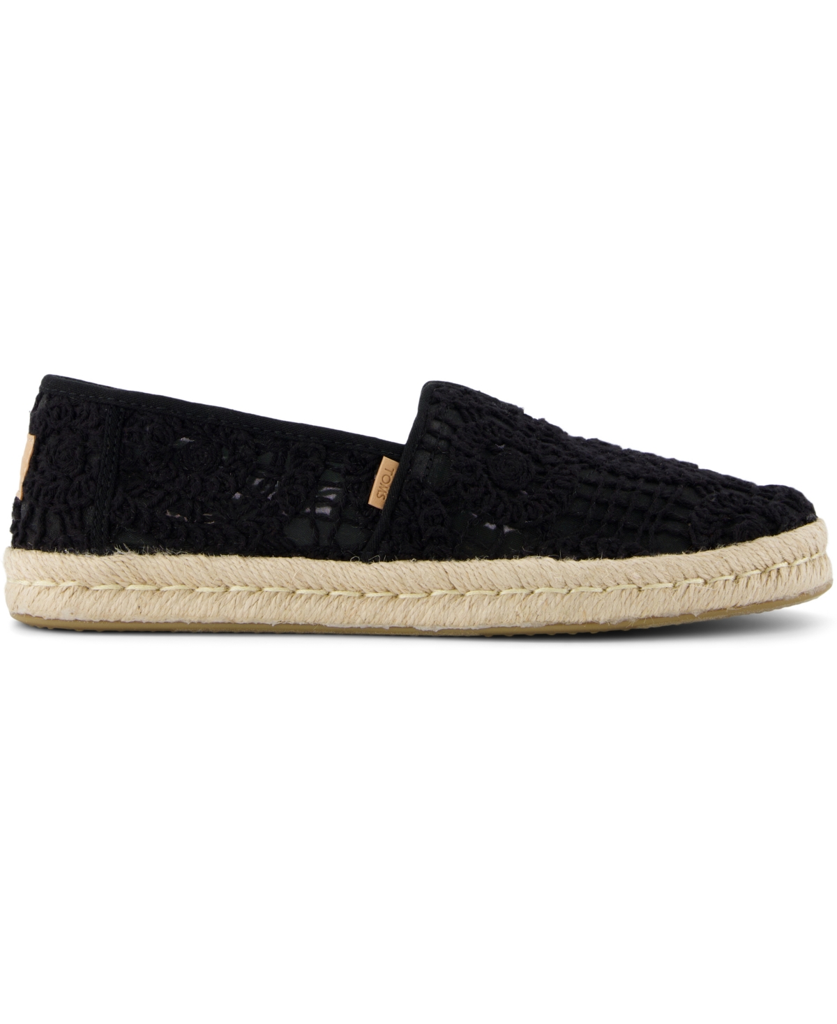 Toms Women's Alpargata Rope 2.0 Espadrille Slip On Flats In Black Crochet Lace