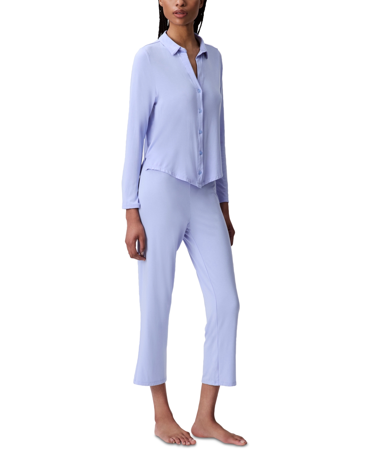Calvin Klein Women's Collared Button-front Sleep Shirt Qs7475 In Blue