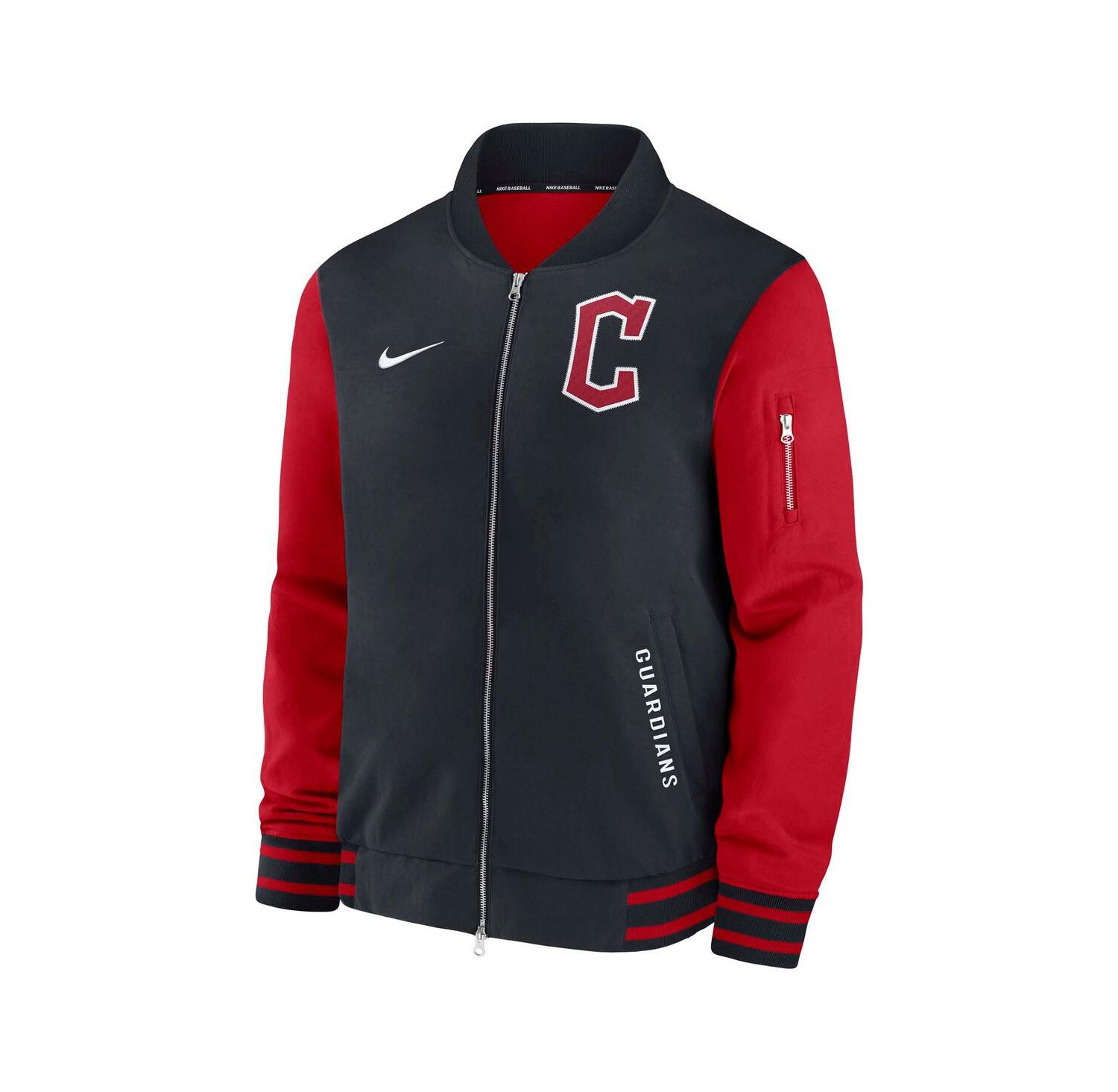 Men's Navy/Red Cleveland Guardians Authentic Collection Dugout Full-Zip Bomber Jacket