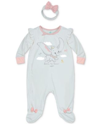 Disney - Baby Girls Dumbo Footed Coverall & Headband, 2 Piece Set