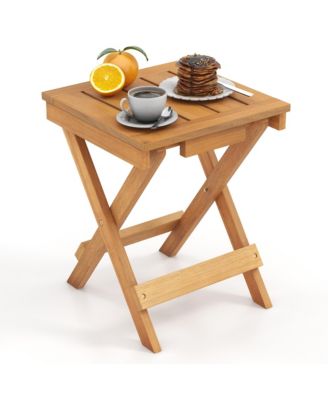 14 inch Outdoor Folding Side Table Hardwood Square Compact Patio Table