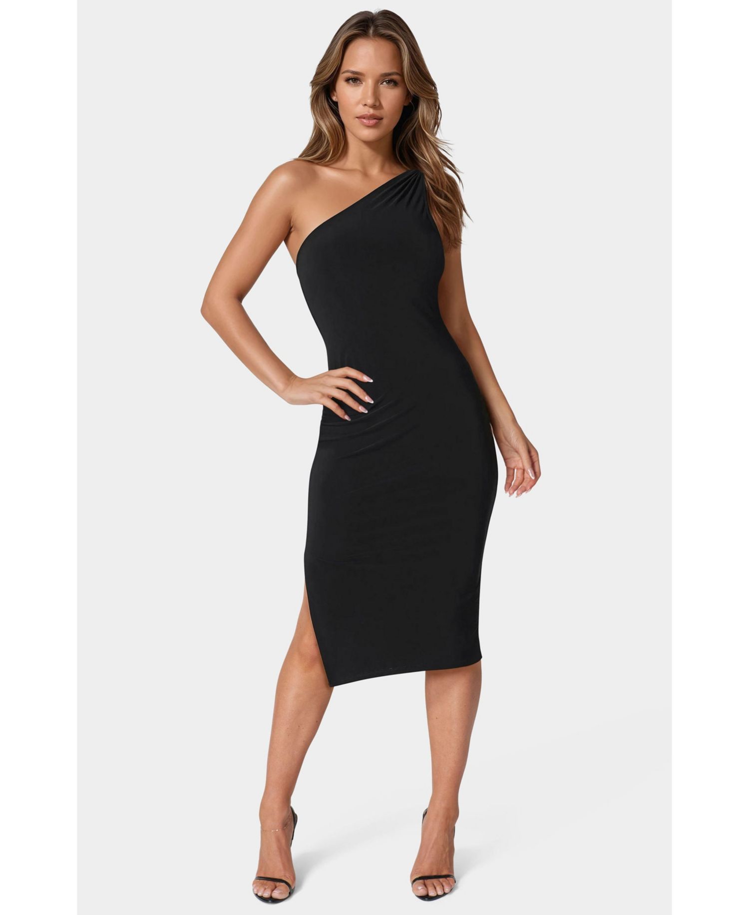 Women's Jersey One Shoulder Midi with Gold Trim