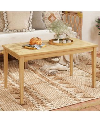 Balcony Coffee Table with Slatted Teak Top, Weather-Resistant Outdoor Design