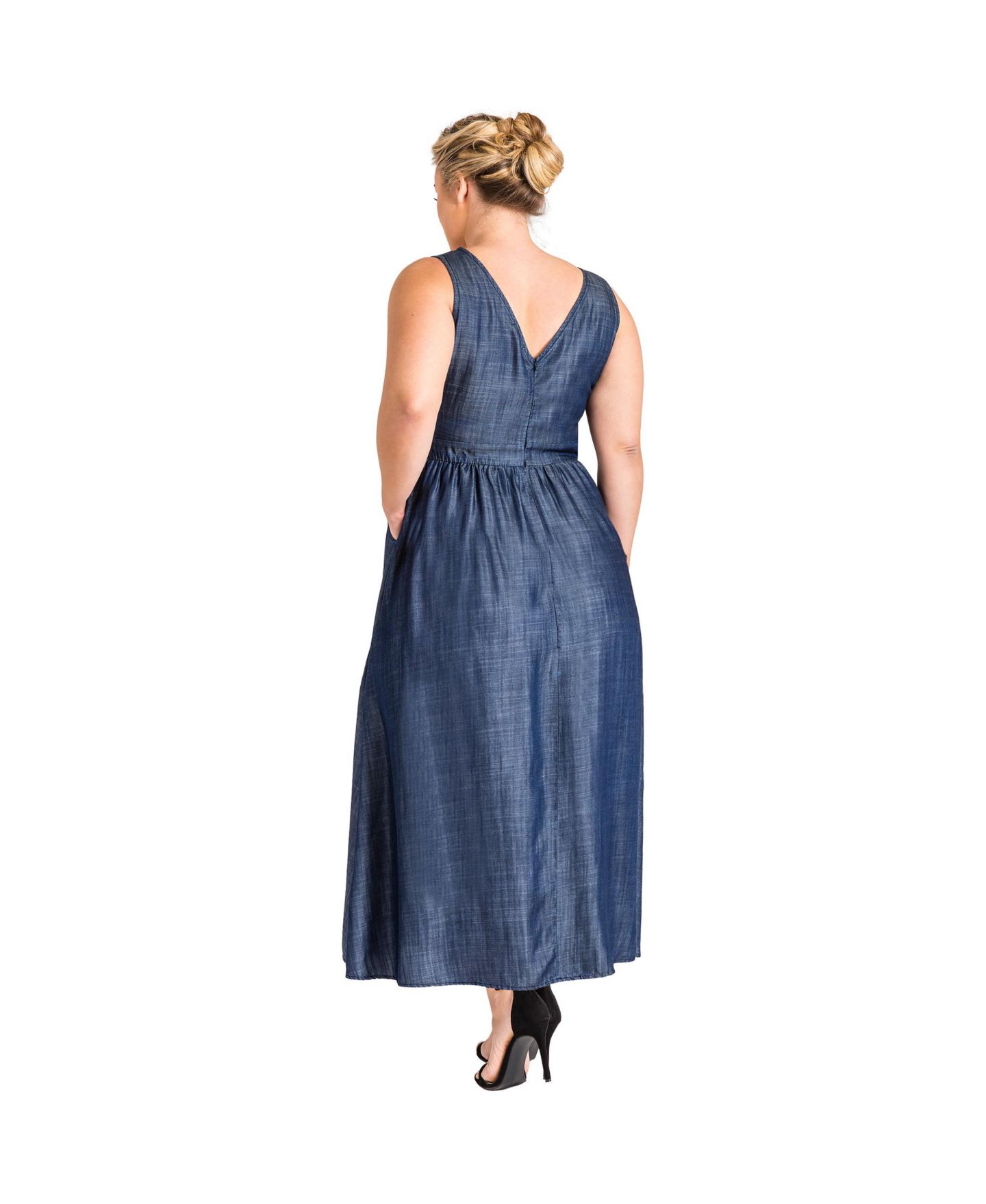 Женское платье Standards & Practices Plus Size V-Neck A-Line Tencel Denim Maxi, цвет: Синий — фото 2