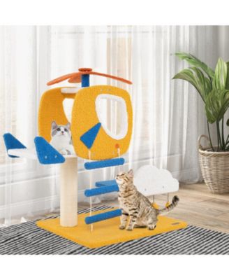 Indoor Small Aviation-Themed Cat Tree with Helicopter Top Perch Fun & Cozy Playhouse for Cats