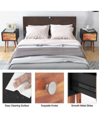 2-Piece Wooden Nightstand Set with 2 Storage Drawers – Mid-Century End Side Table for Living Room