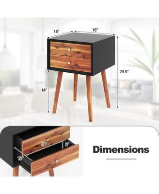 2-Piece Wooden Nightstand Set with 2 Storage Drawers – Mid-Century End Side Table for Living Room