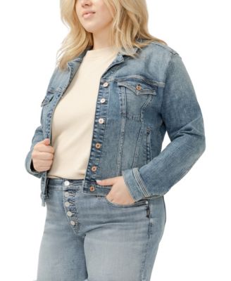 Plus Size Notched Crop Jean Jacket