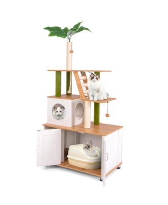 Hidden Cat Washroom with Cat Tower Stylish & Functional Furniture for Indoor Cats