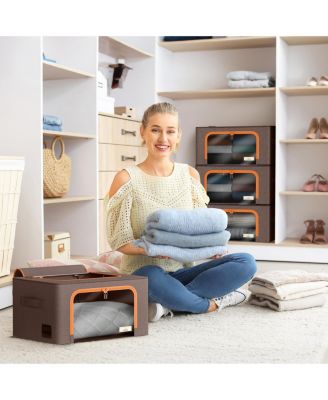 6 Pack Small Foldable Storage Box - Metal Frame, Oxford Fabric, Large Window & Handles - Organization for Bedroom, Linens & Clothes