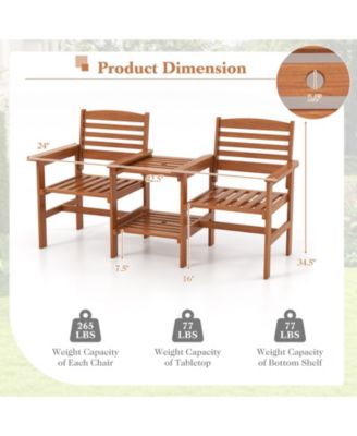 Outdoor Patio Wood 2-Seat Conversation Set with Coffee Table and Umbrella Hole