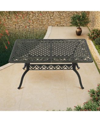 59 Inches Cast Aluminium Outdoor Dining Table Patio Rectangular Dining Table with Umbrella Hole Patio Bistro Table for Backyard Garden Patio, Antique Bronze