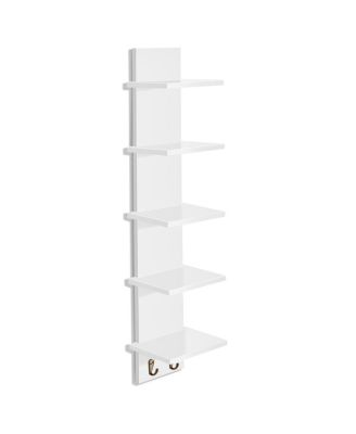 5 Tier Wall Mounted Floating Shelf Unit with Hooks - Home Decor and Storage Organizer