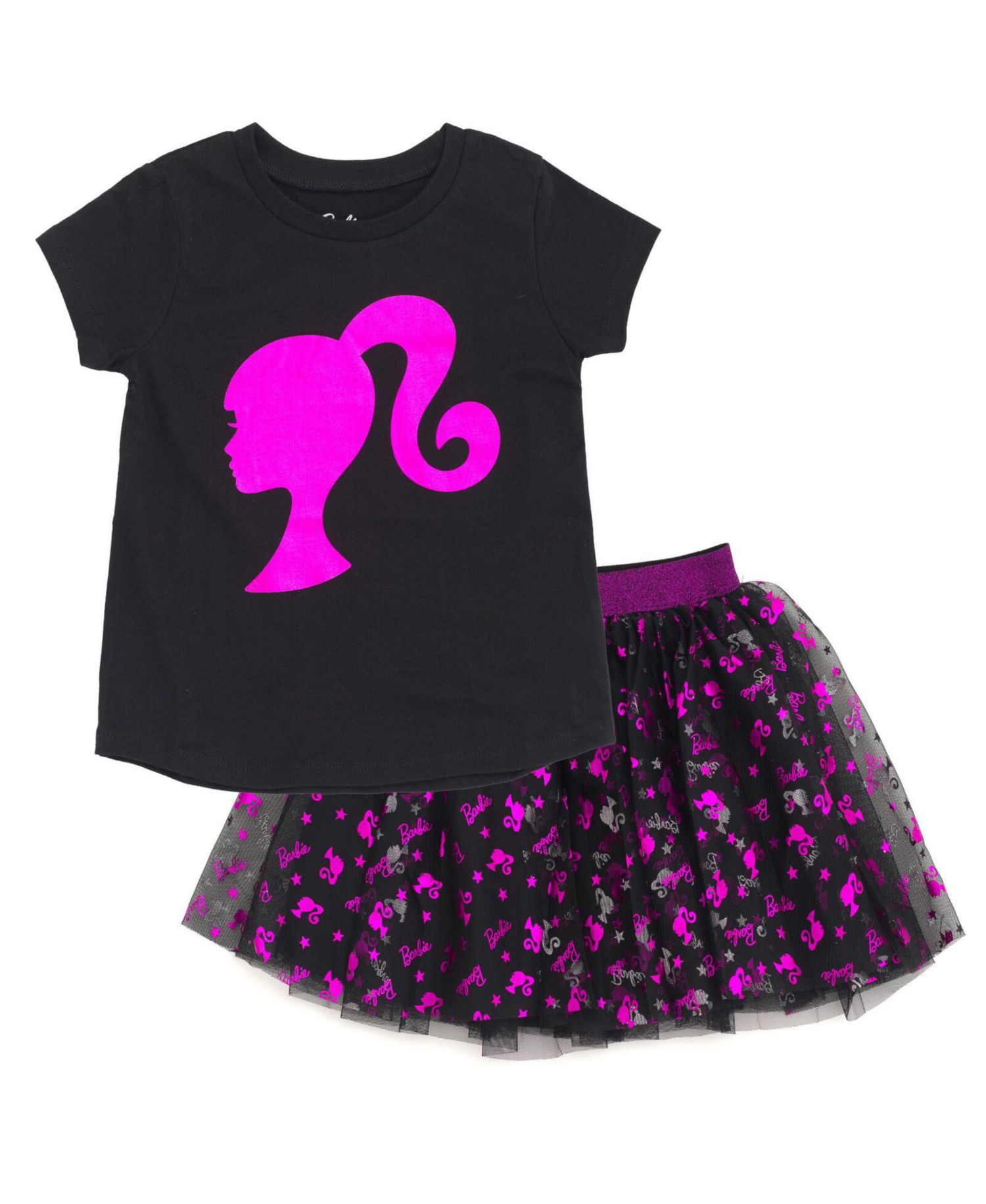 Girls Metallic Print T-Shirt and Tulle Mesh Skirt