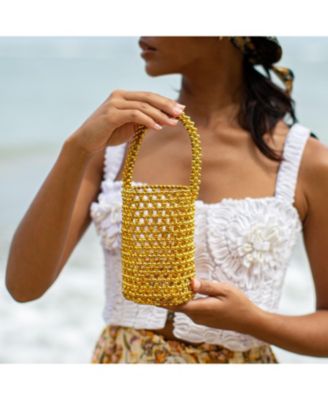 GOLDA Metallic Beads Bucket Bag In Gold