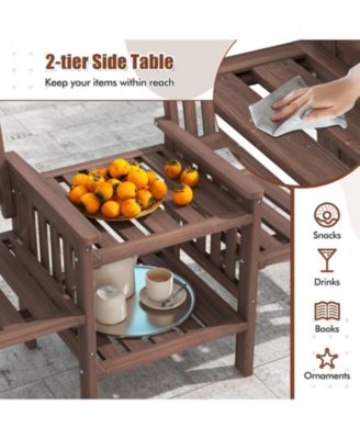 Outdoor Fir Wood Loveseat with 2-Tier Side Table and 1.96" Umbrella Hole