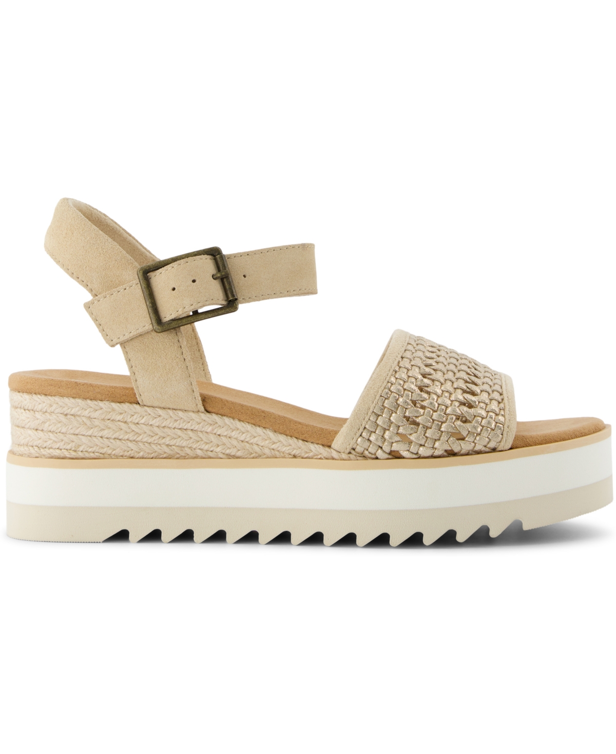 Shop Toms Women's Diana Platform Wedge Sandals In Champagne Metallic Leather Basket Weave