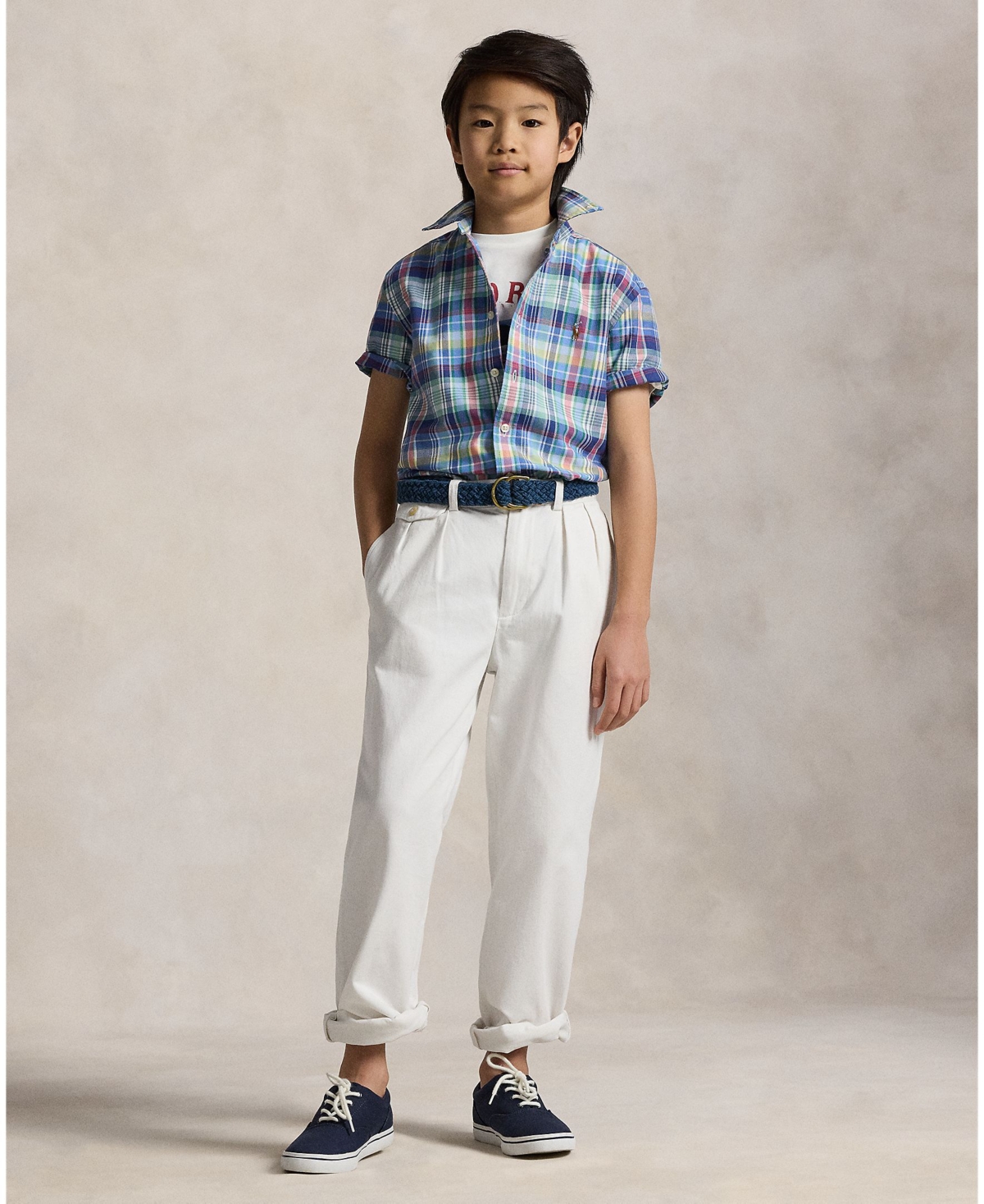 Polo Ralph Lauren Big Boys Plaid Oxford Short-sleeve Shirt In Navy,green Multi