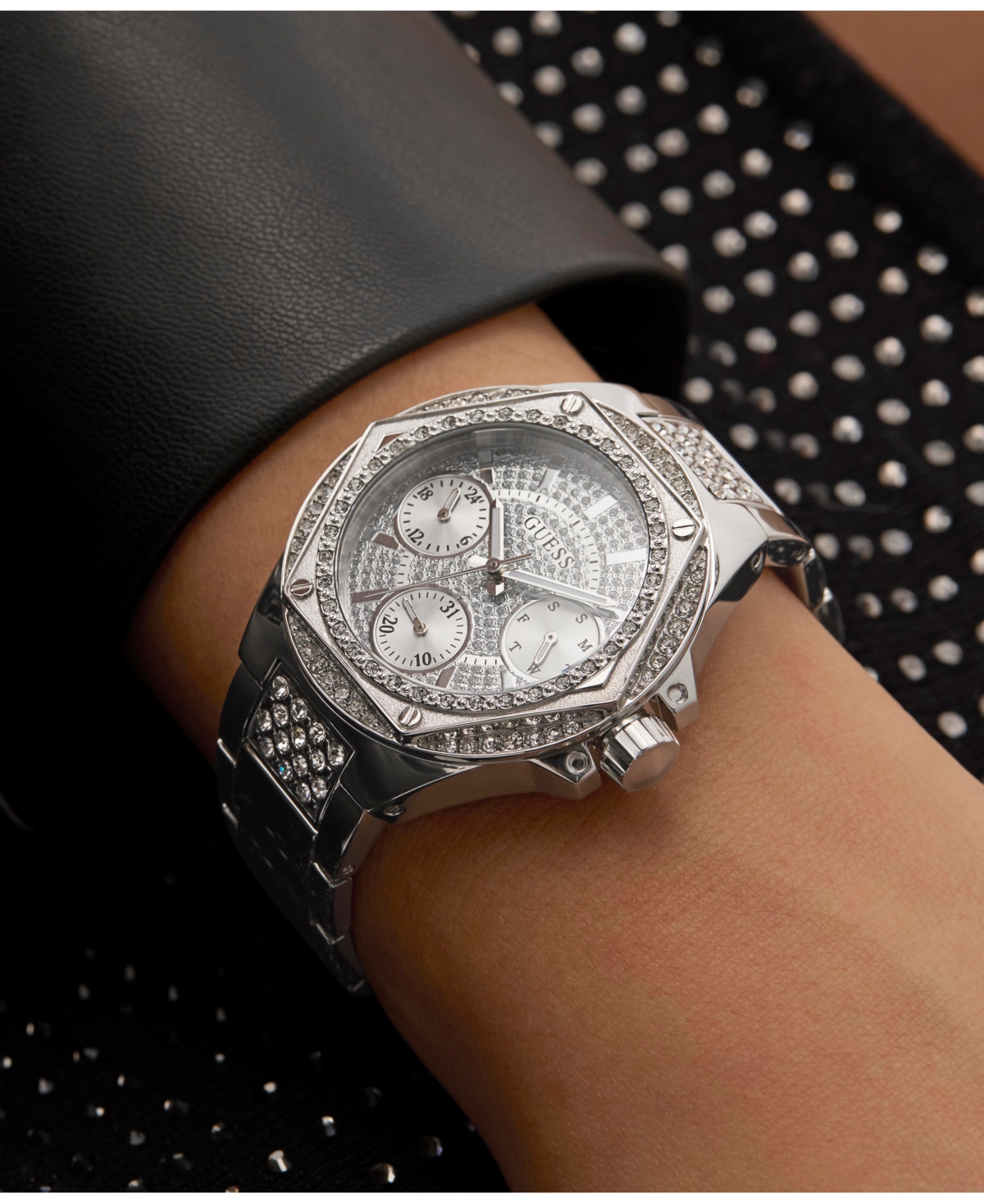 Guess Women's Multifunction Silver-tone Stainless Steel Watch, 38mm In Silver-tone