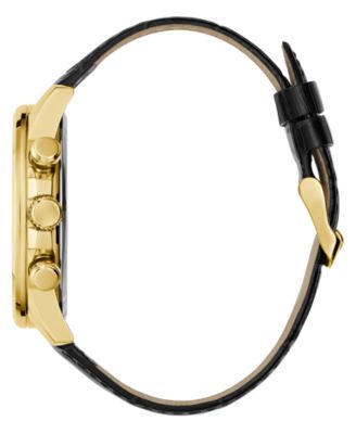 Men's Multifunction Black Genuine Leather Watch, 44mm