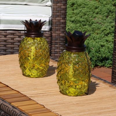 Outdoor Adjustable Height 3-in-1 Glass Pineapple Torch Set with Snuffers and Metal Poles, 2-Pack
