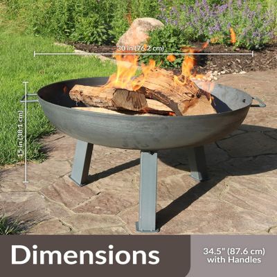 Outdoor Camping or Backyard Round Cast Iron Rustic Fire Pit Bowl with Handles