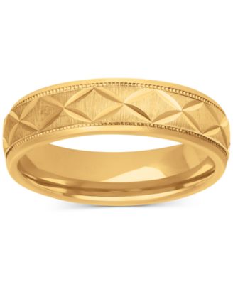 Men's Geometric Texture Milgrain Bead Wedding Band in 18k Gold-Plated Sterling Silver