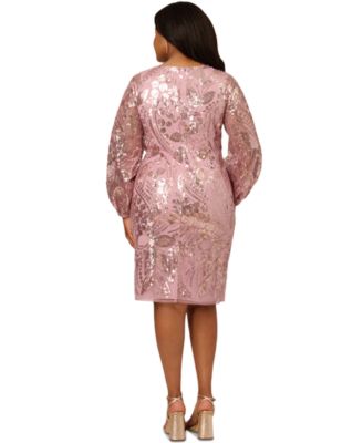 Plus Size V-Neck Long-Sleeve Sequin Sheath Dress