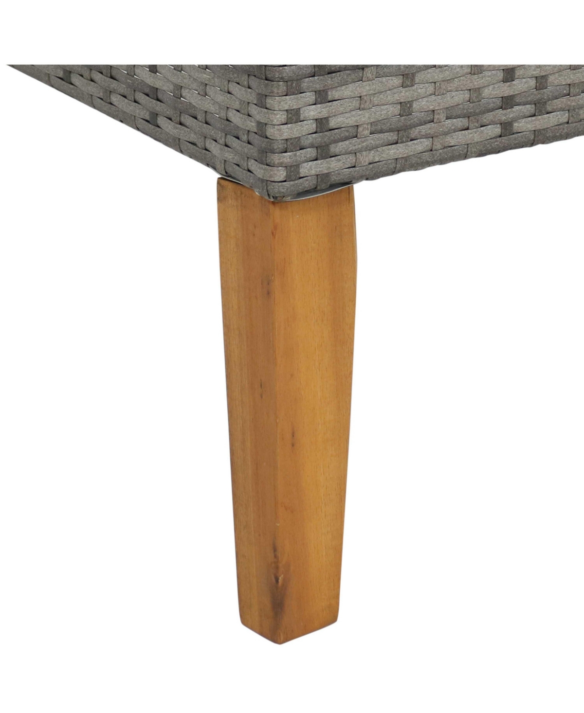 Outdoor Rattan and Acacia Wood Clifdon Patio Furniture Set with Loveseat, Chairs, Table, and Seat Cushions - Navy Blue - 4pc