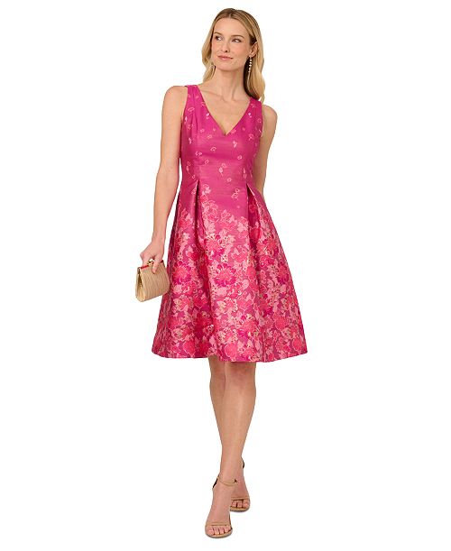 alfani Adrianna Papell Women's Floral Jacquard Fit & Flare Dress Women's Fashion Shoes & Accessories