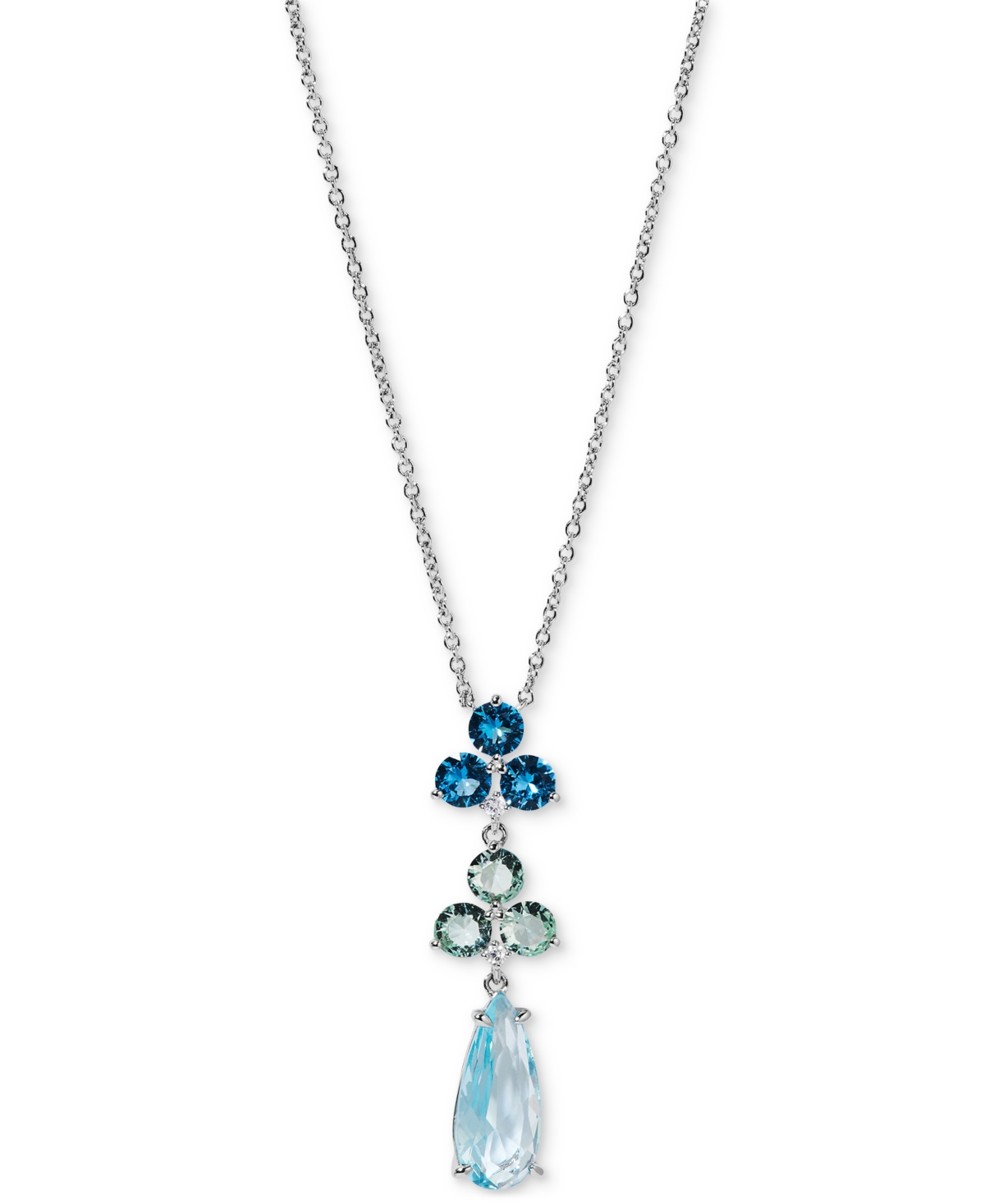 Silver-Tone Mixed Stone Lariat Necklace, 16" + 2" extender, Exclusively at Macy's - Blue/Rhodium