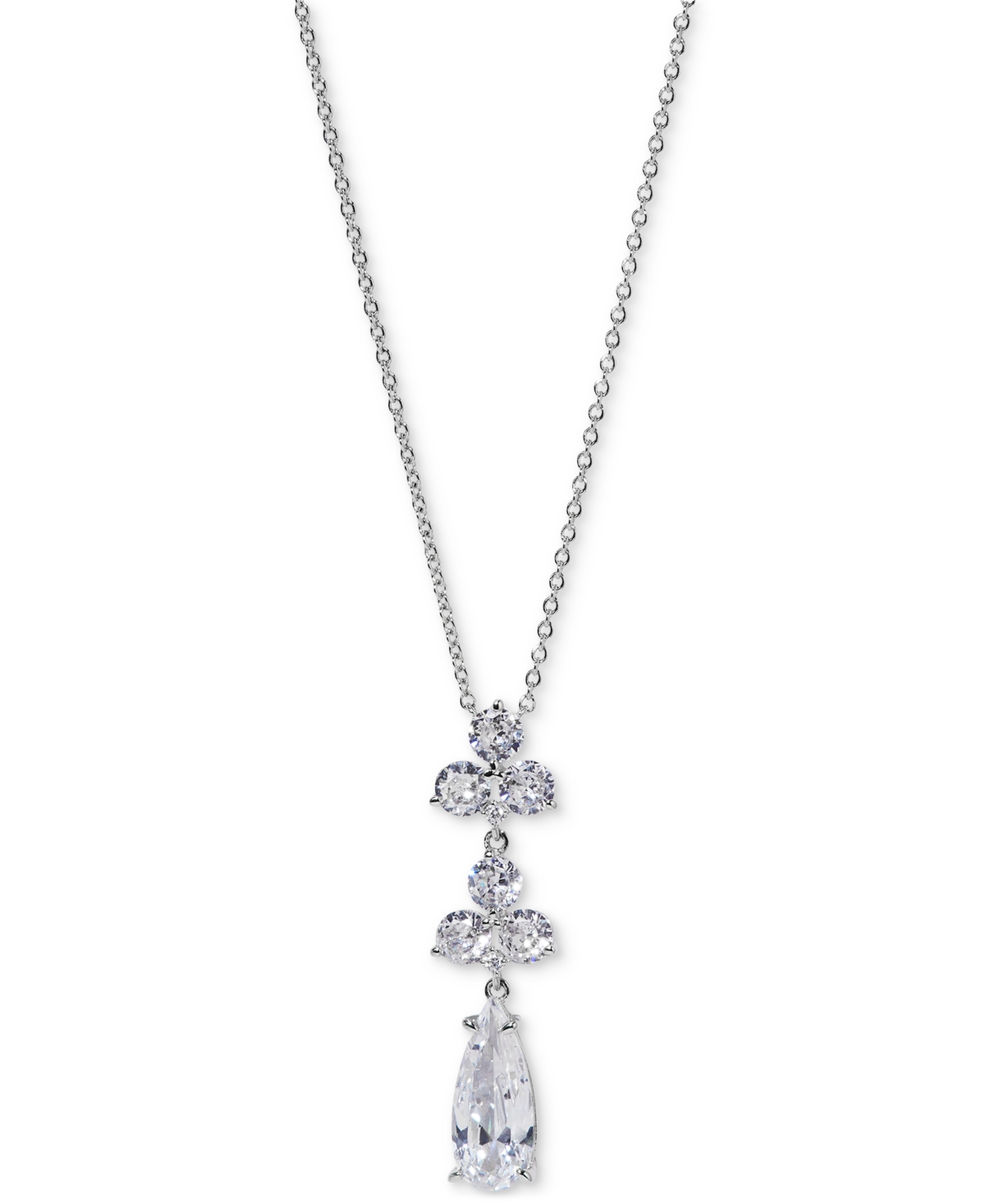 Silver-Tone Mixed Stone Lariat Necklace, 16" + 2" extender, Exclusively at Macy's - Blue/Rhodium